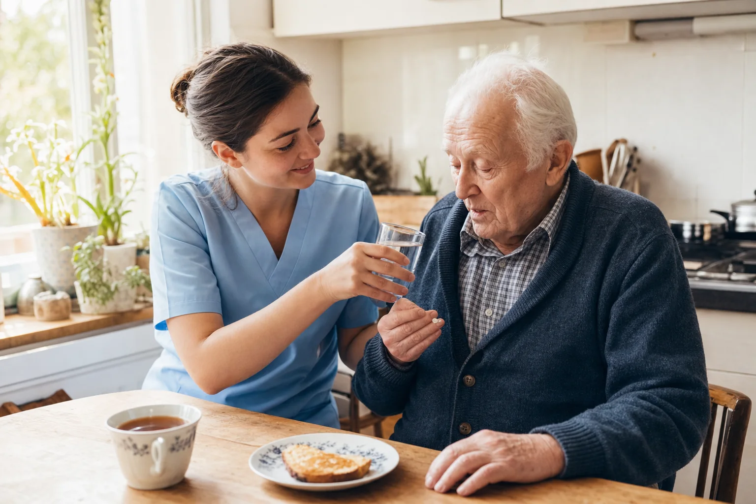 Caregiver supporting a client at home.
