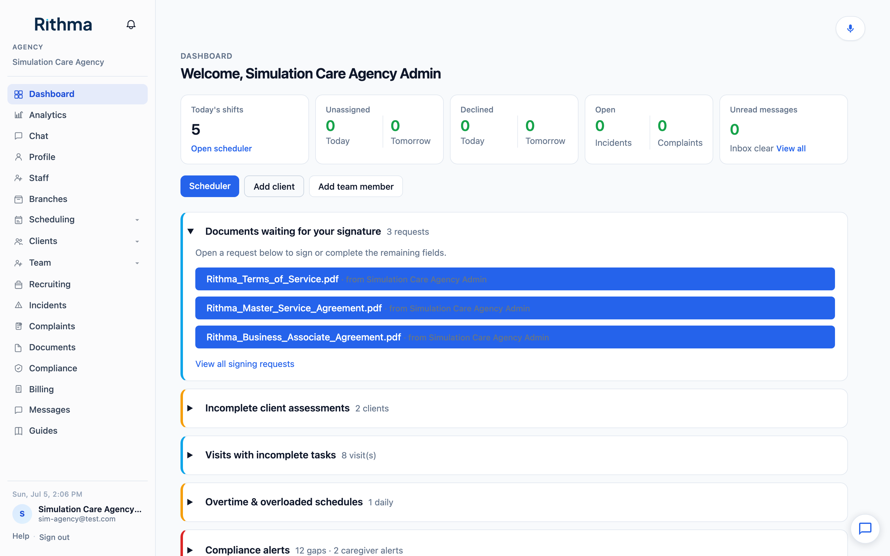 Agency dashboard.