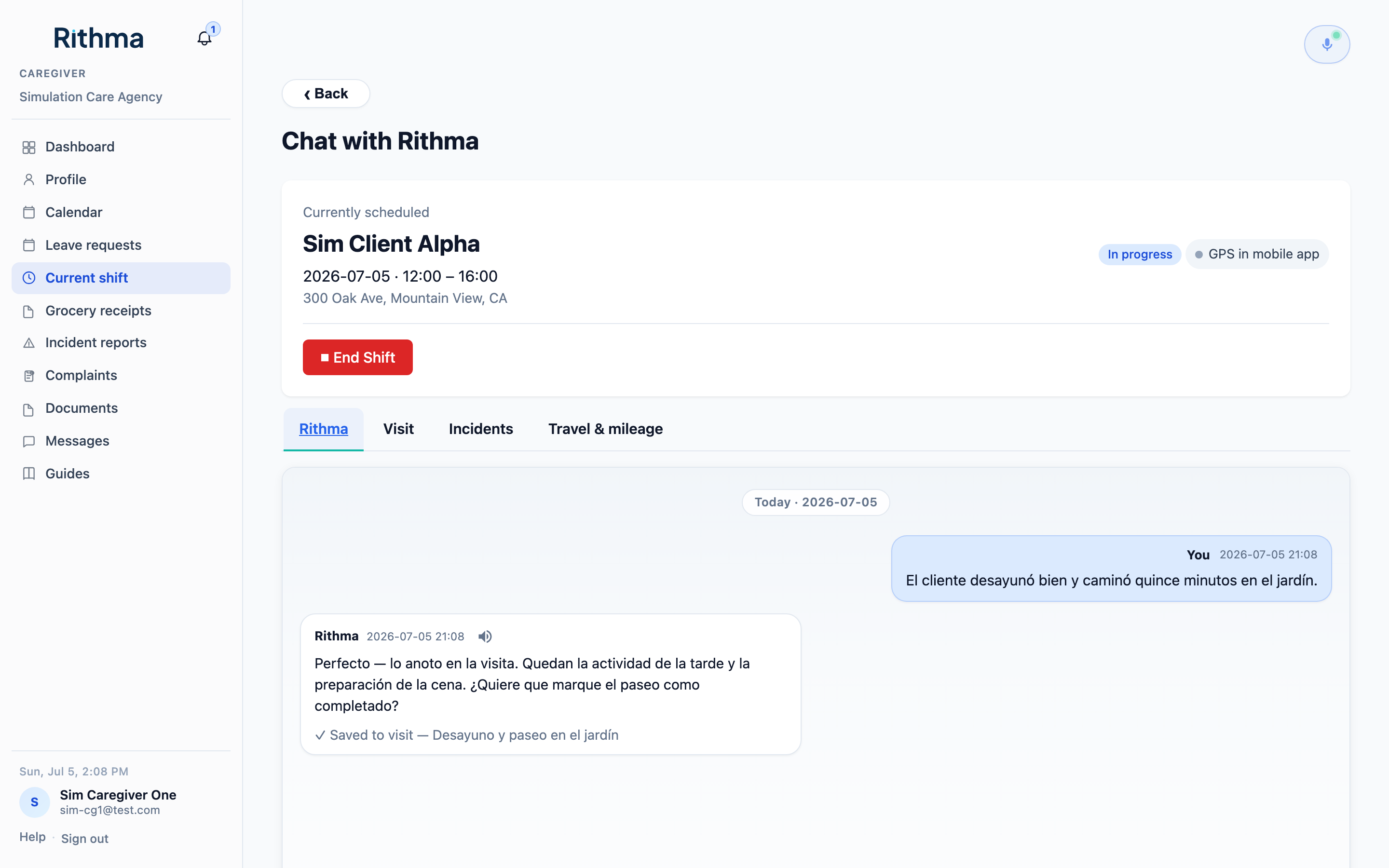 Shift Chat replying in Spanish.