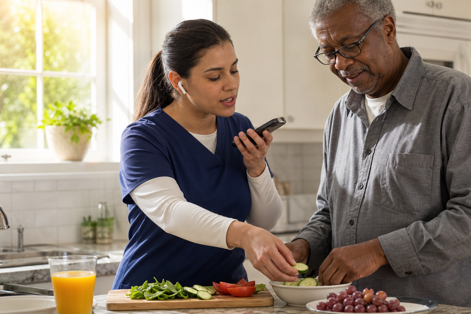 Caregiver using voice during a home visit.