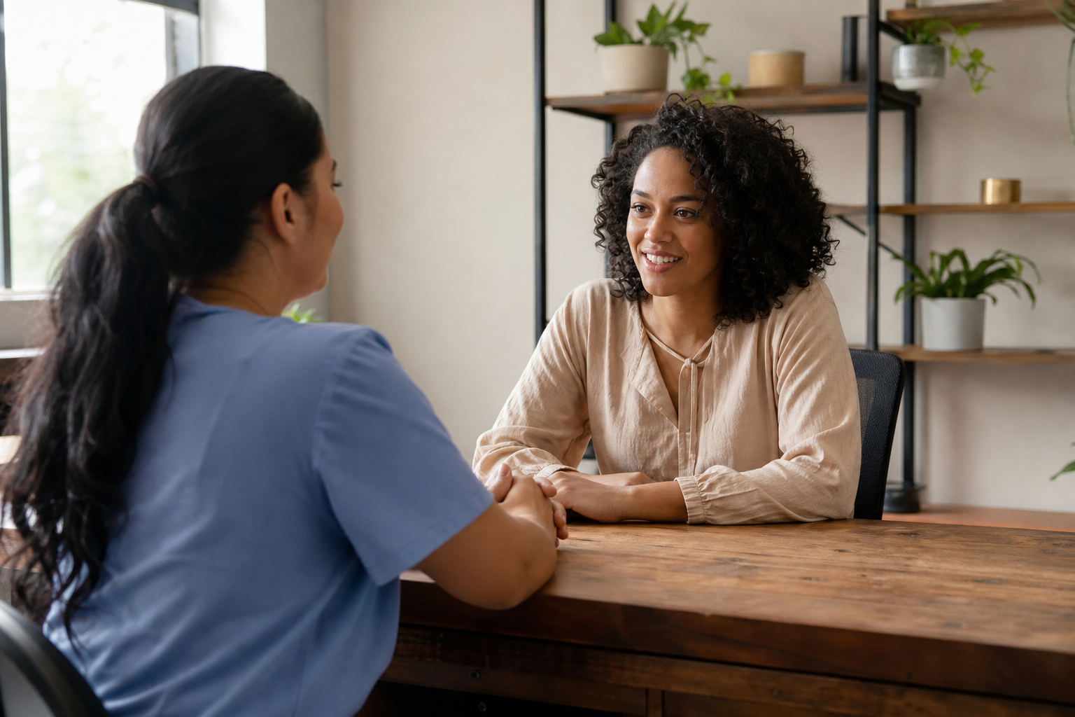 Home care agency interviewing a caregiver candidate.